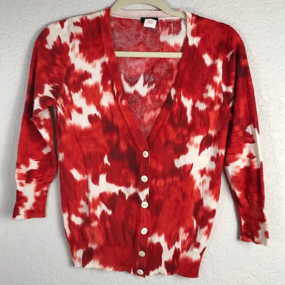 J. Crew Sweaters - J. Crew Red Floral Cardigan Sweater S